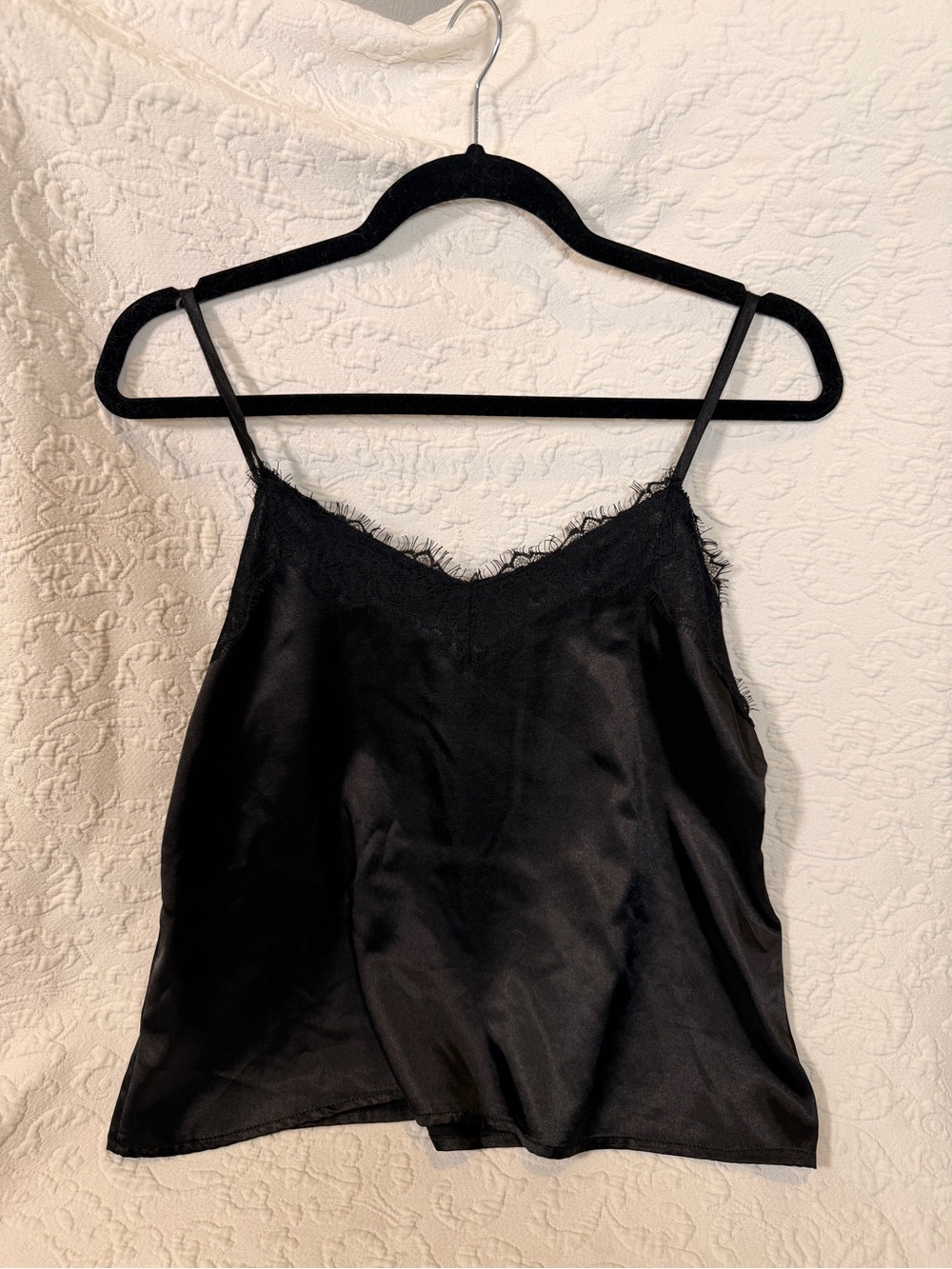 Black Lace-Trim Satin Cami Top